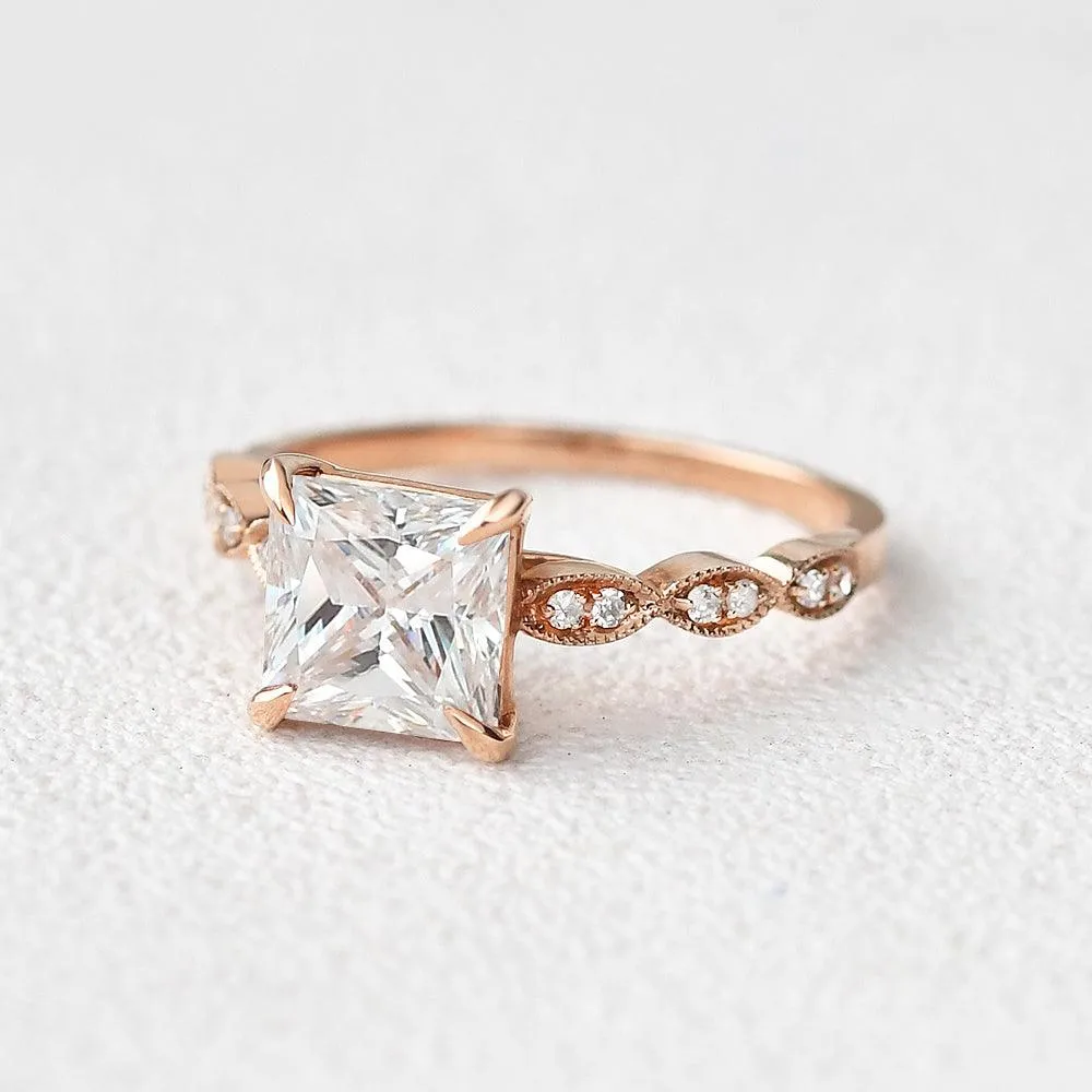 Princess Cut Moissanite Yellow Gold Ring