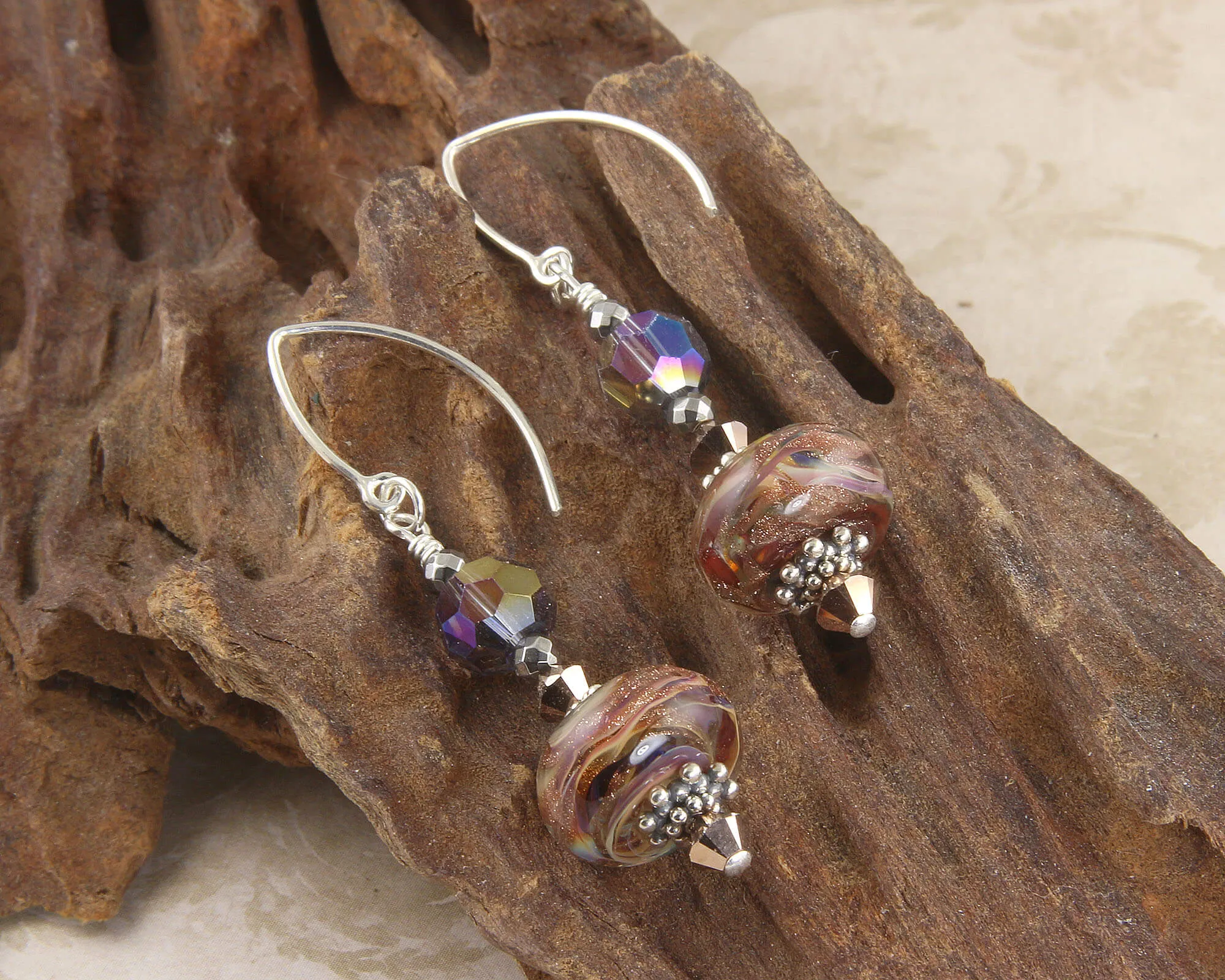 Purple Shimmering Goldstone Lampwork Earrings