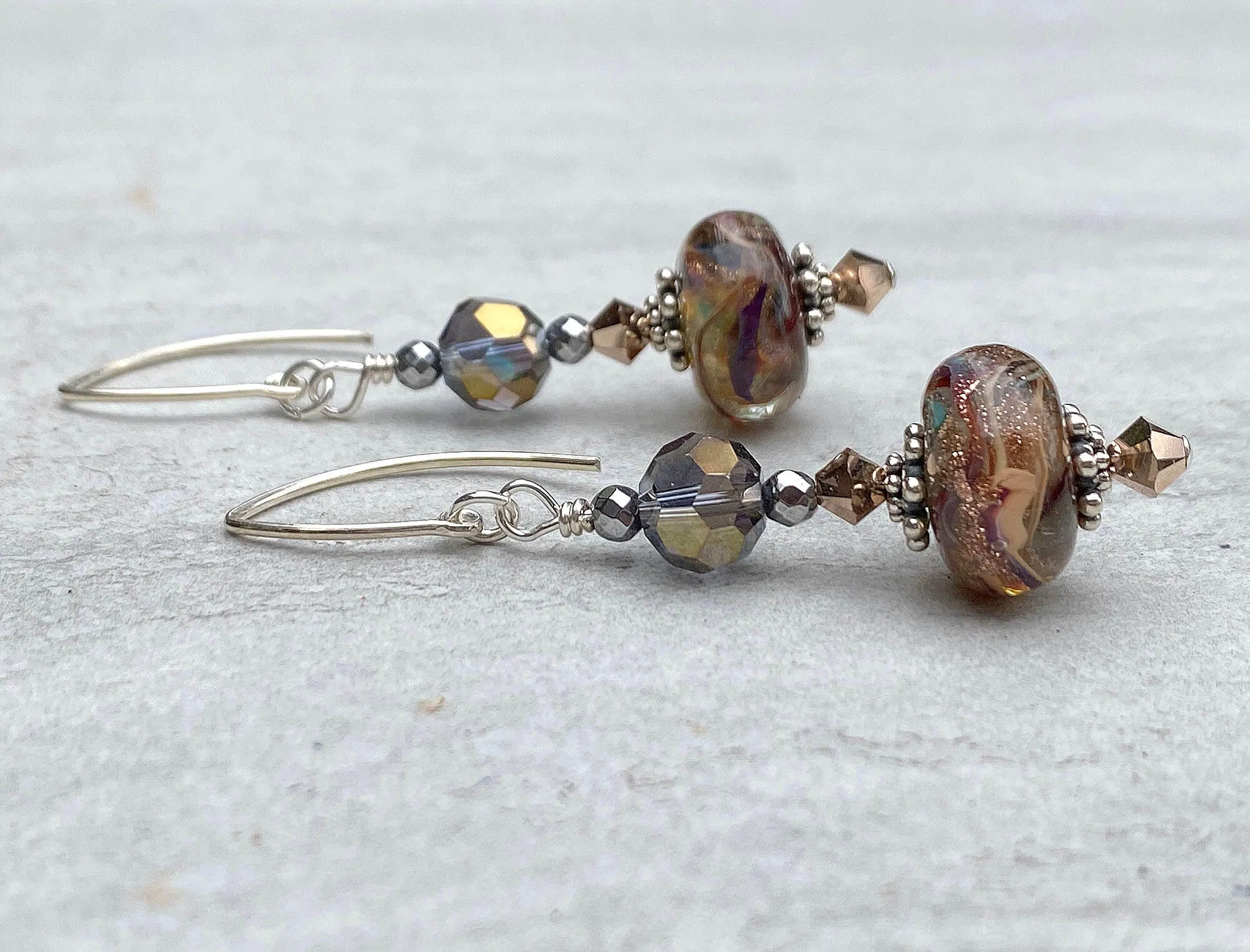 Purple Shimmering Goldstone Lampwork Earrings