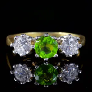 Quartz Peridot Trilogy Ring 18Ct Gold Silver