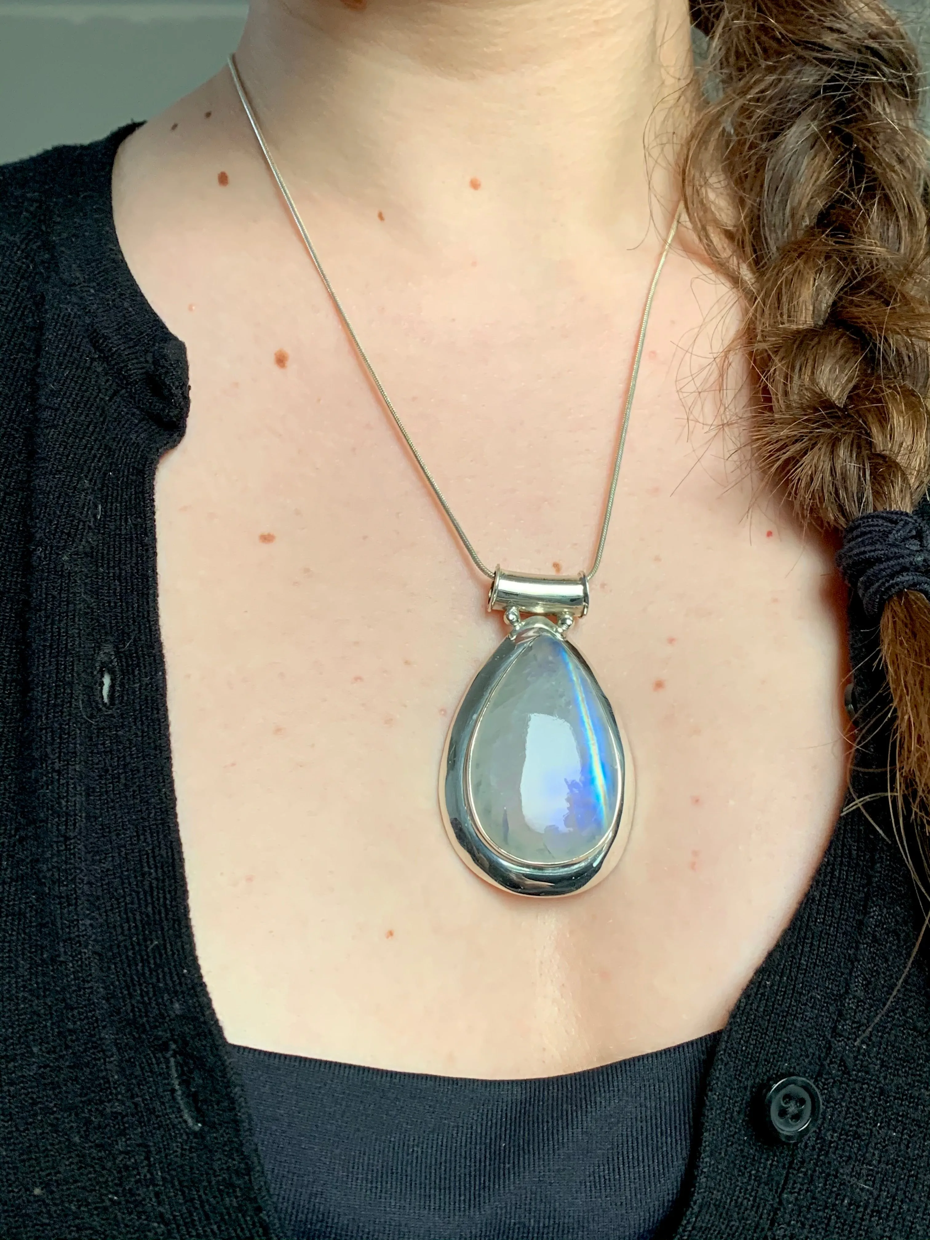 Rainbow Moonstone Gaia Pendant - Long Teardrop