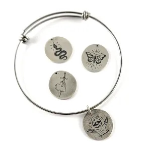 Recycled Coin Silver Mystic Tattoo Engraved Large Charm Bracelet