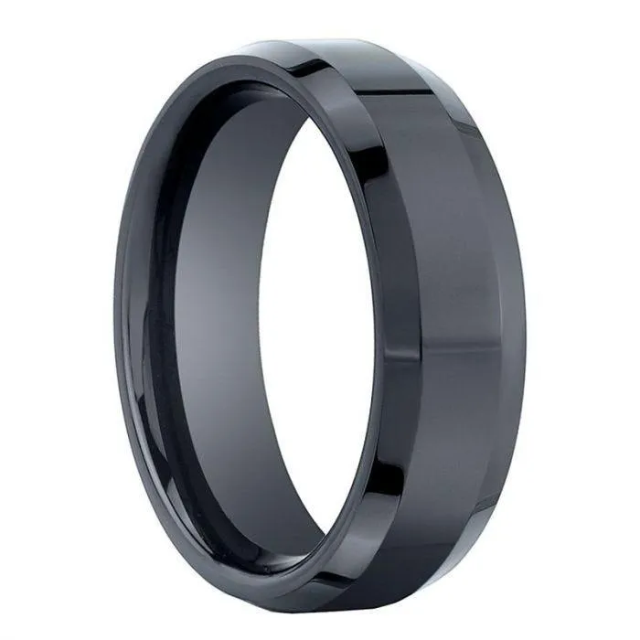 SCORPIO Benchmark Black Ceramic Ring with Beveled Edges - 7 mm