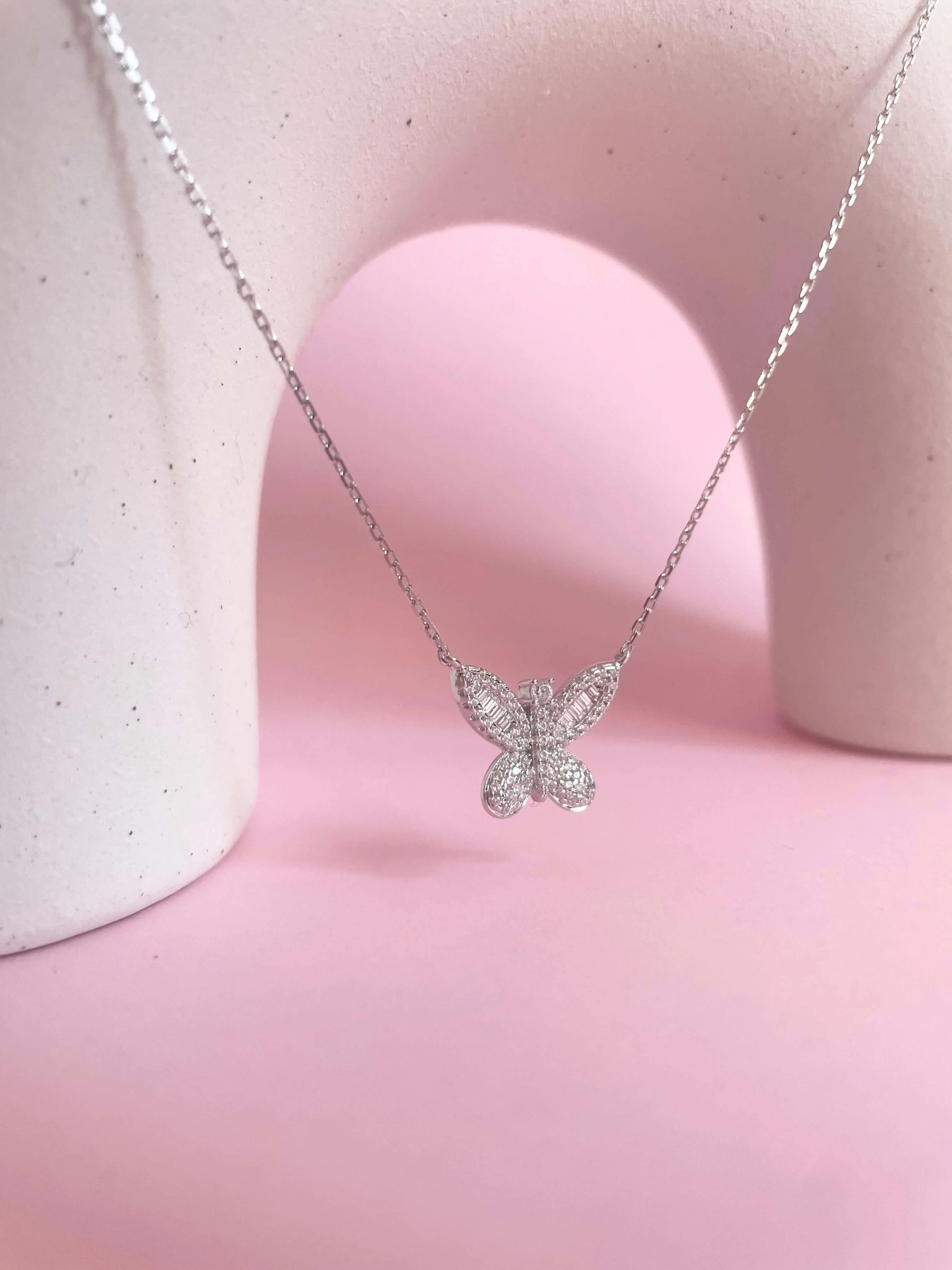 Shimmering Butterfly Necklace | Silver