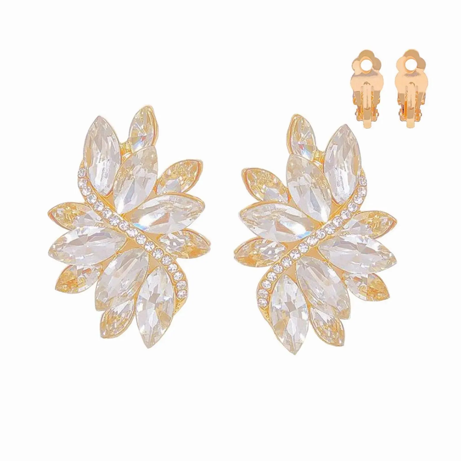 Shimmering Clear/Gold Marquise Earrings: Radiant Beauty