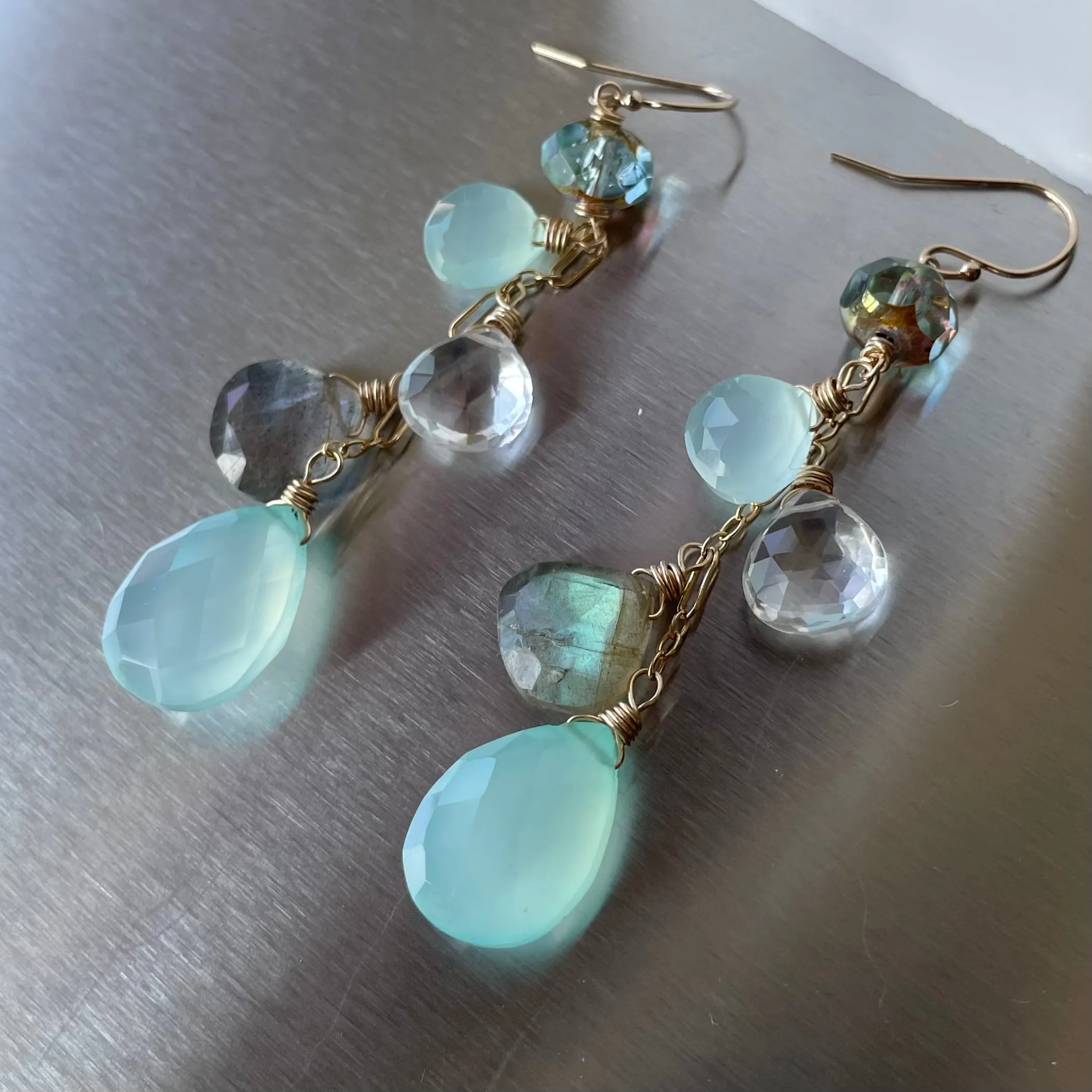 Shimmering Labradorite Cascade Earrings, OOAK