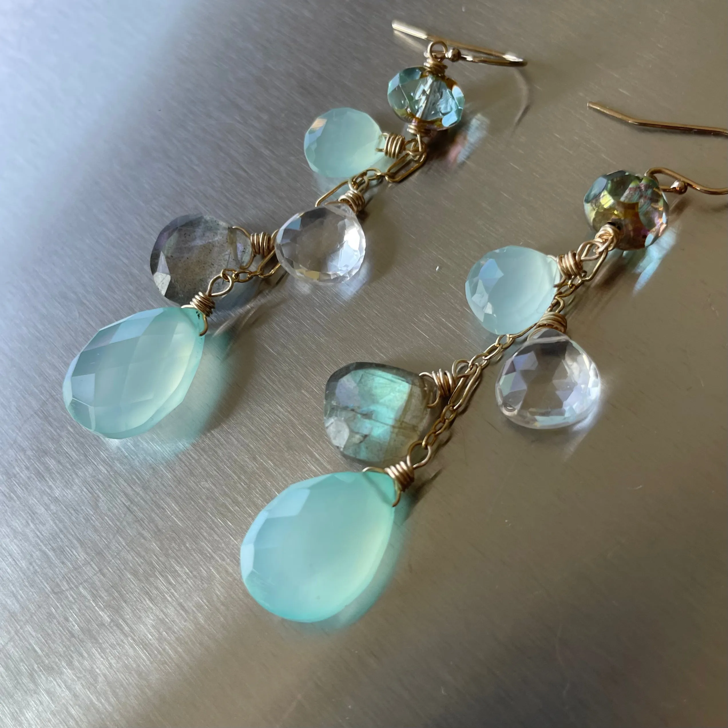 Shimmering Labradorite Cascade Earrings, OOAK