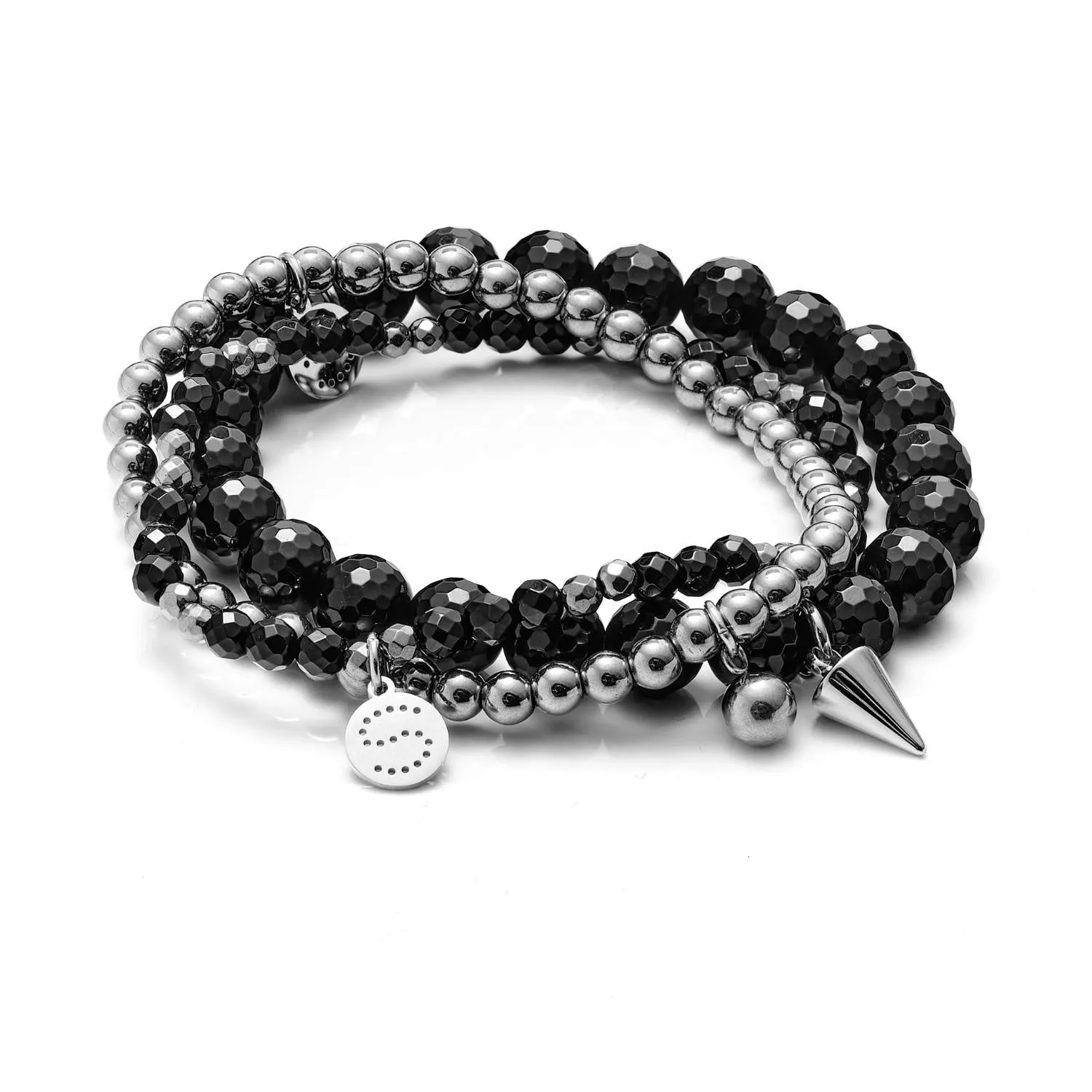 Silk & Steel Charme Bracelet Trio - Black/Silver