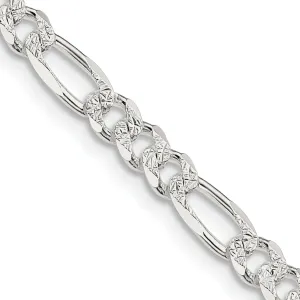 Silver 4.75-mm Solid Pave Flat Figaro Chain