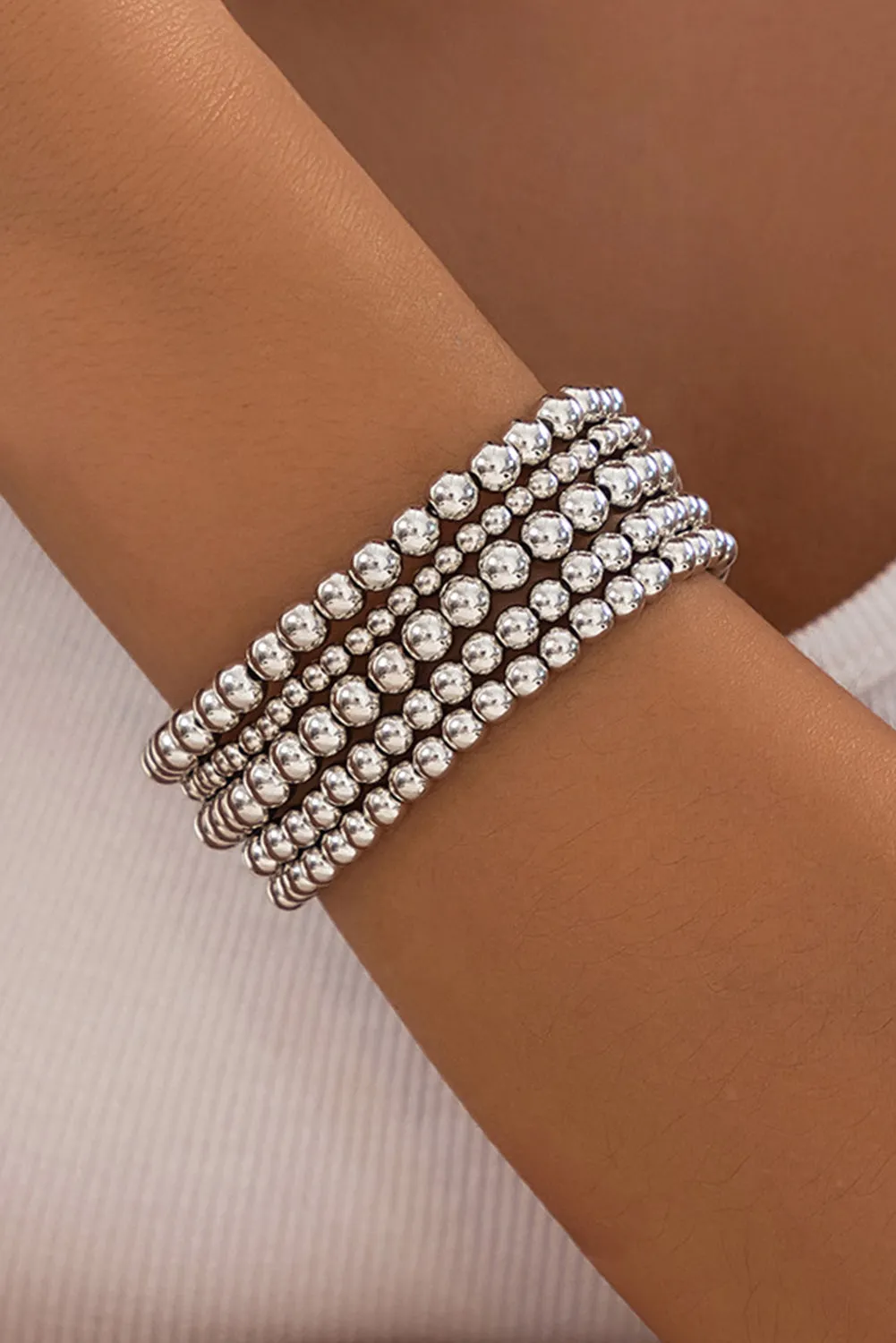 Silver 5 Piece Beaded Bracelet Set