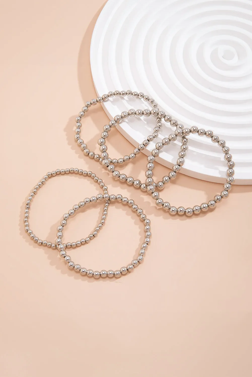 Silver 5 Piece Beaded Bracelet Set