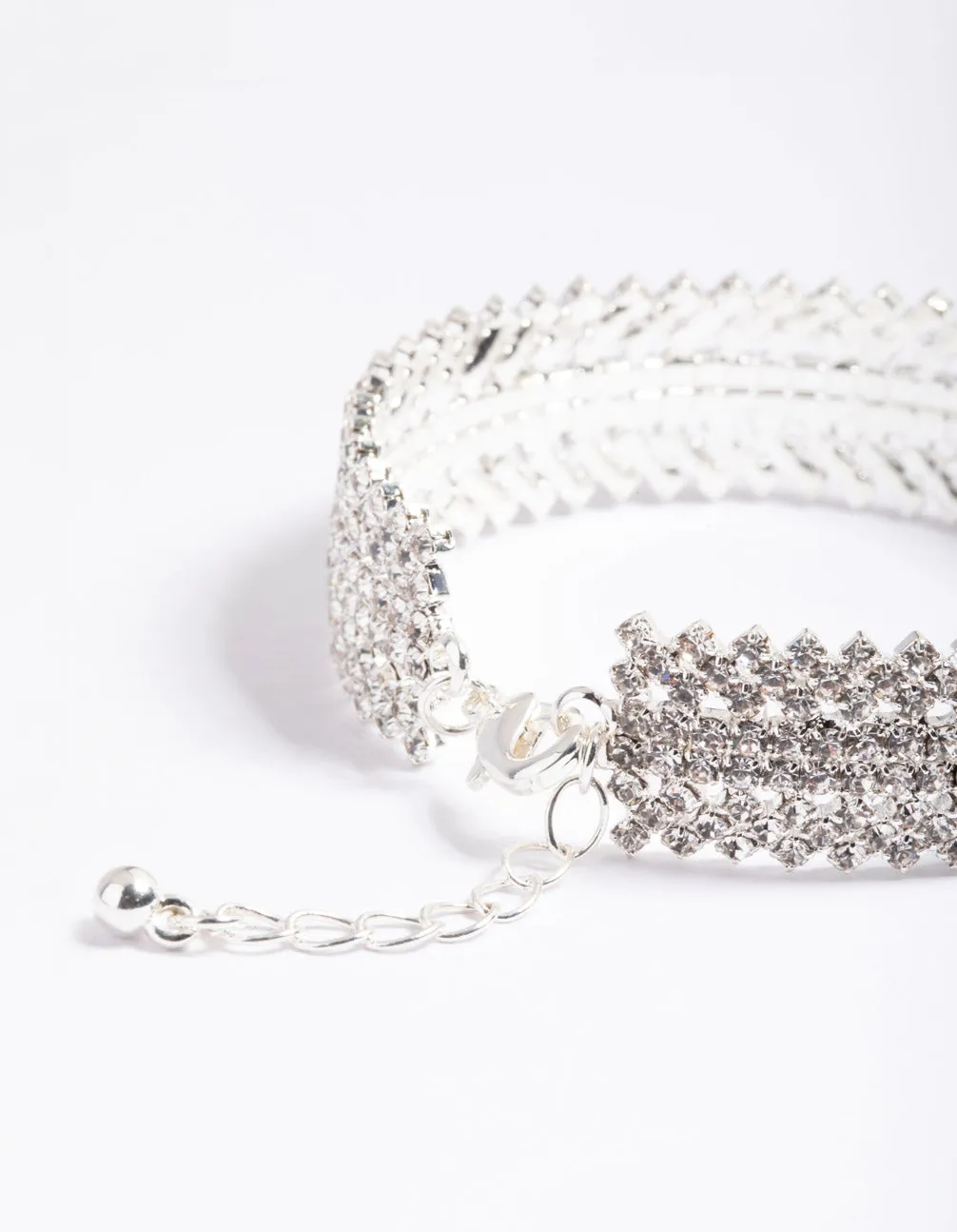 Silver 9 Row Twist Diamante Cuff Bangle