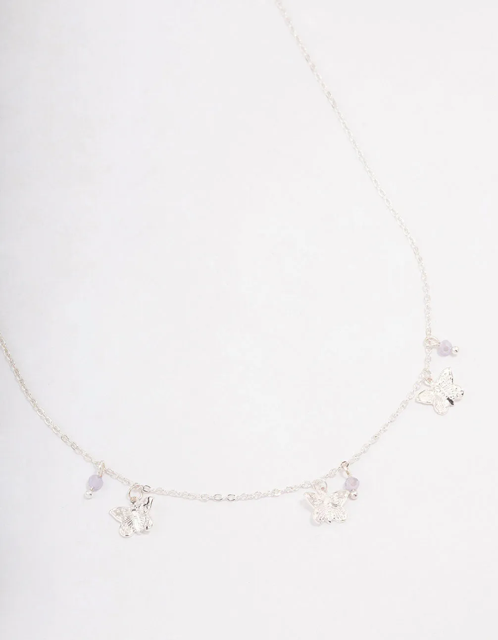 Silver Butterfly Beaded Droplet Necklace