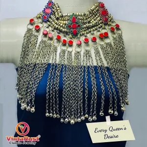 Silver Gypsy Choker Necklace With Long Dangling Bells