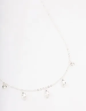 Silver Marquise Station Drop Necklace