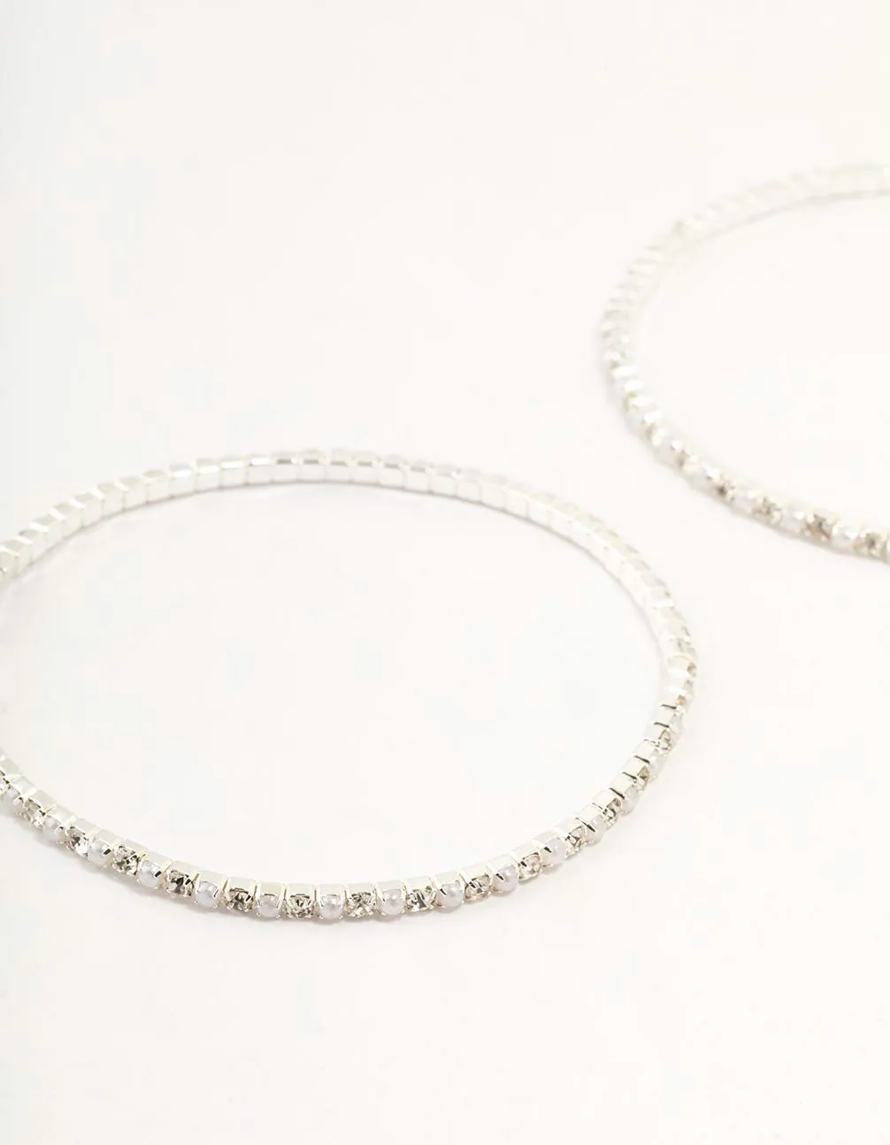 Silver Plated Alternating Mini Cubic Zirconia & Pearl Bracelets 2-Pack