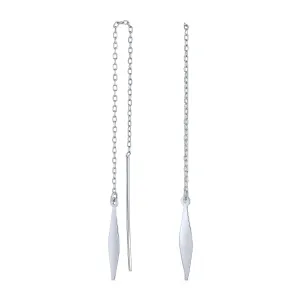 Simple Lightweight Geometric Dangle Earrings Rhombus Chain Leaf Threader Sterling Silver