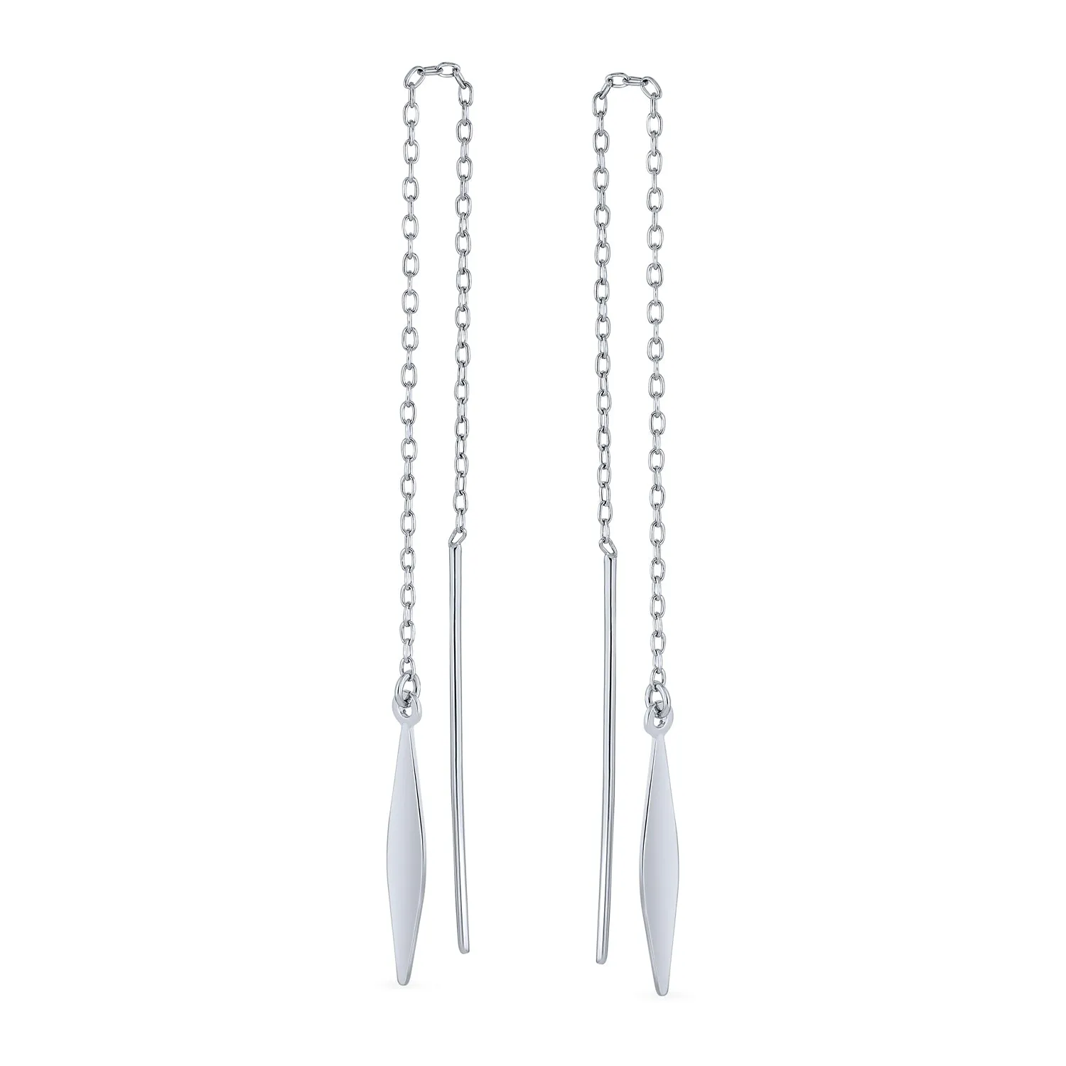 Simple Lightweight Geometric Dangle Earrings Rhombus Chain Leaf Threader Sterling Silver