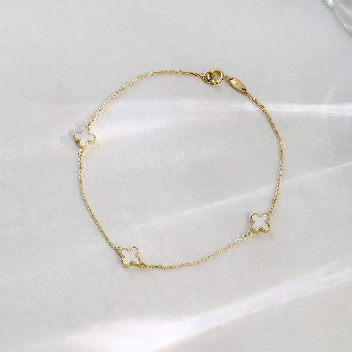 Soleil Collection Mother Of Pearl Petal Bracelet | 9K Solid Yellow Gold