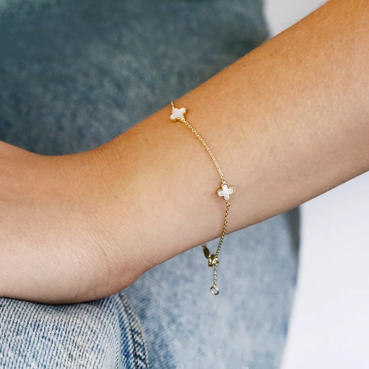 Soleil Collection Mother Of Pearl Petal Bracelet | 9K Solid Yellow Gold