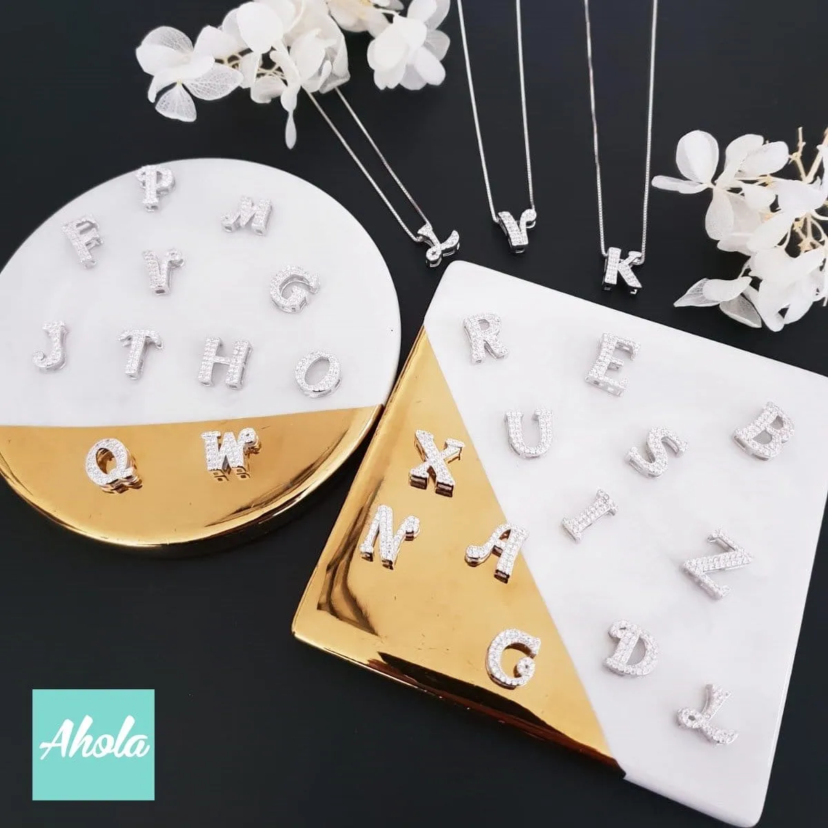 SP041 Zirconia Letter Necklace 純銀鋯石字母吊咀頸鏈