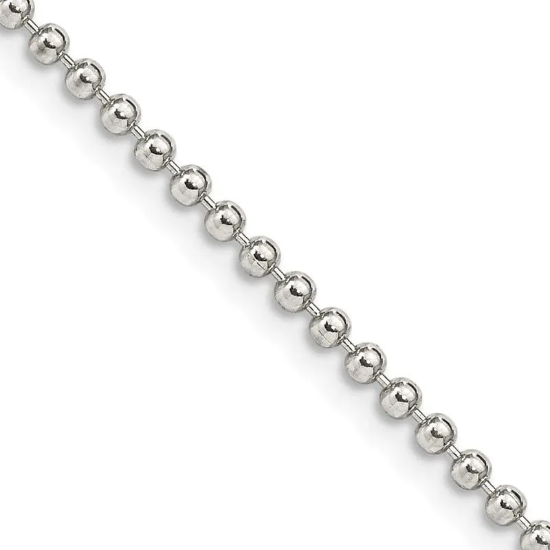 Sterling Silver 2mm Beaded Chain Necklace