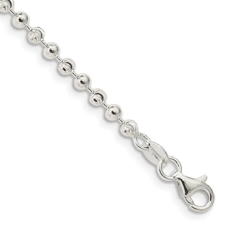 Sterling Silver 3mm Fancy Beaded Chain Anklet