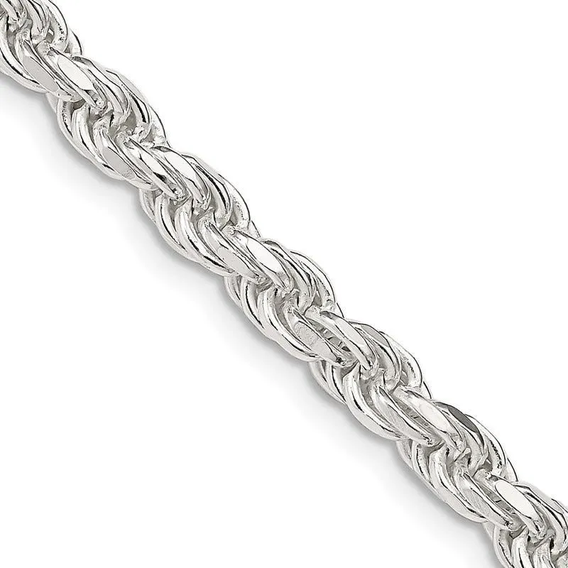 Sterling Silver 4.75mm Diamond-cut Rope Chain Necklace