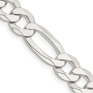 Sterling Silver 8.5mm Lightweight Flat Figaro Chain Necklace