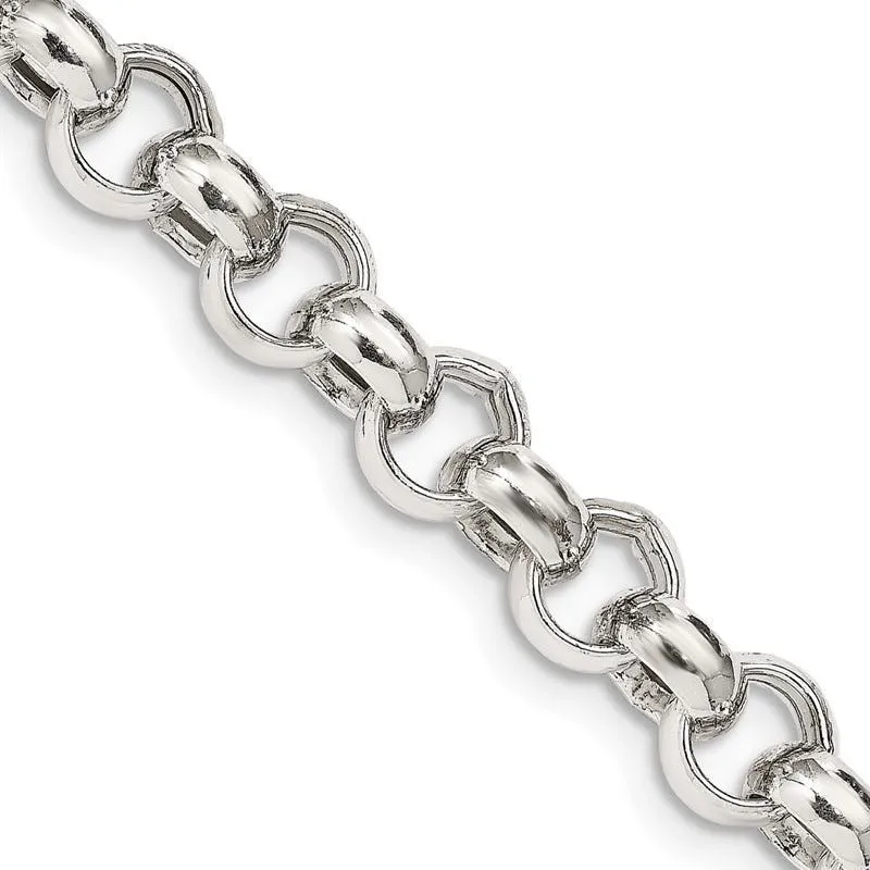 Sterling Silver 9.5mm Semi-solid Rolo Chain Necklace