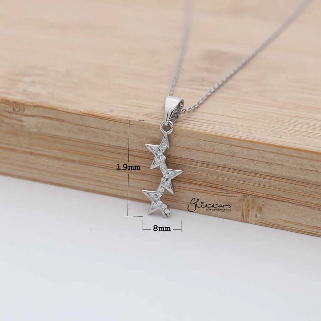 Sterling Silver CZ Paved Three Half Stars Women's Necklace