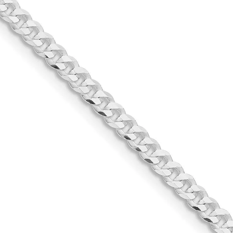 Sterling Silver Rhodium-plated 3.15mm Flat Curb Chain Necklace