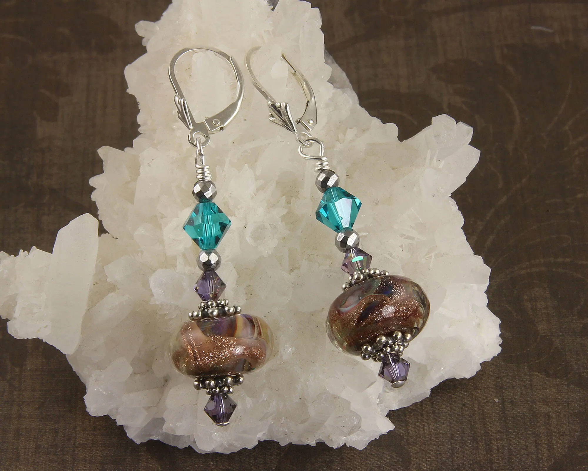 Teal Shimmering Goldstone Lampwork Earrings