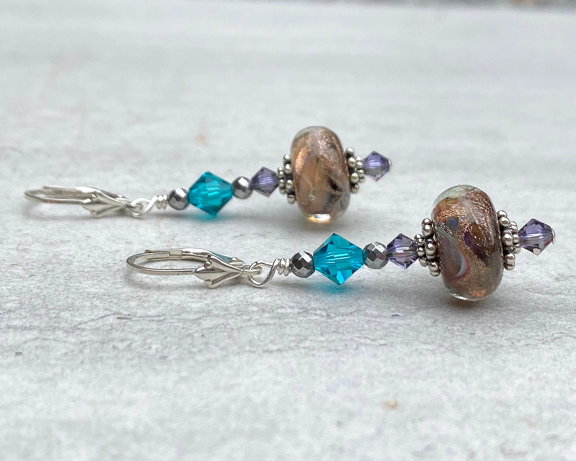 Teal Shimmering Goldstone Lampwork Earrings