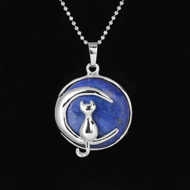 The Cat In The Moon Gemstone Necklace