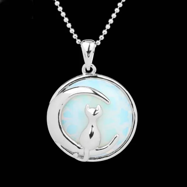 The Cat In The Moon Gemstone Necklace