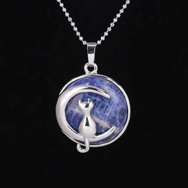 The Cat In The Moon Gemstone Necklace