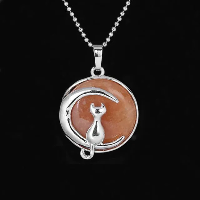 The Cat In The Moon Gemstone Necklace