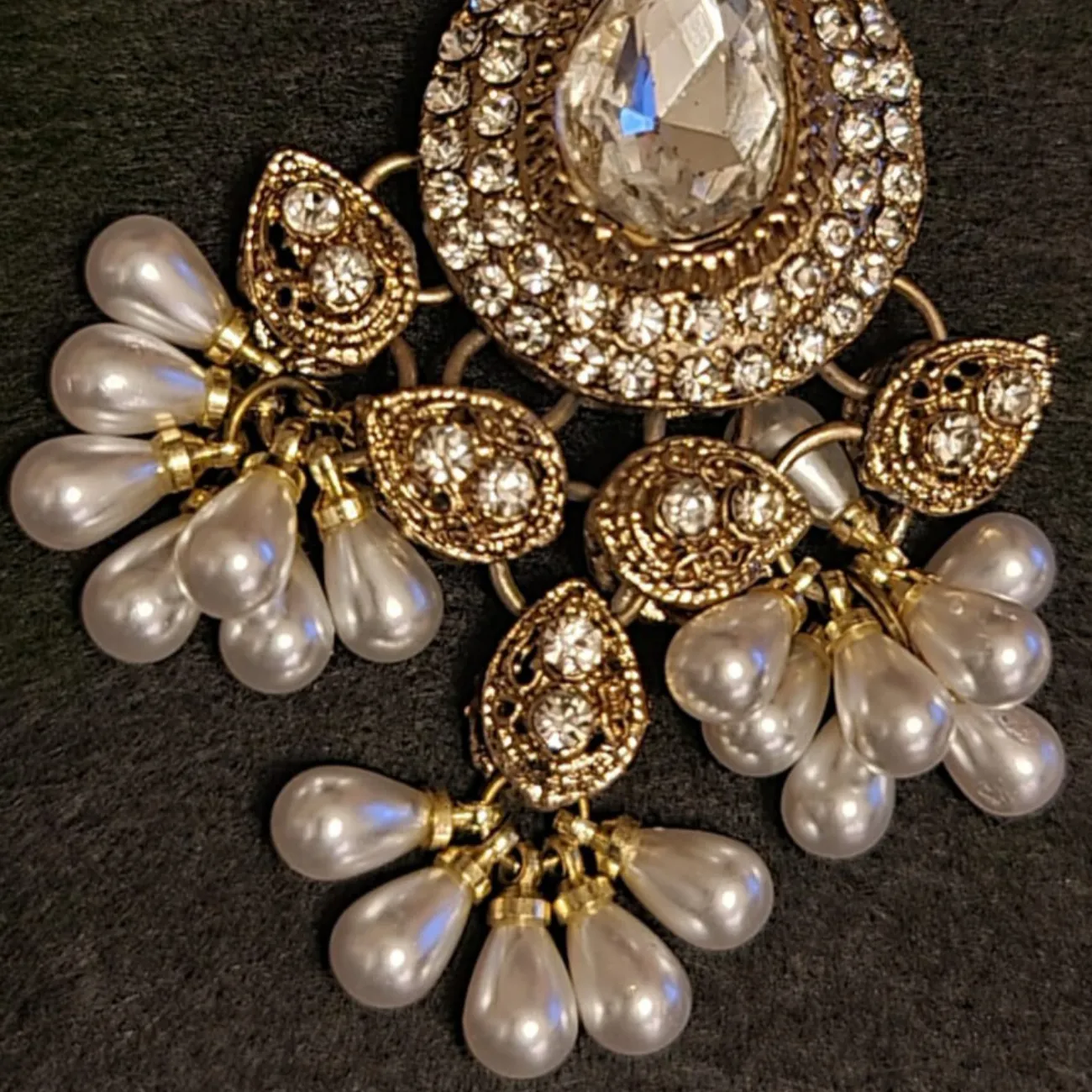 Traditional diamond cut stones and pearl  earrings, tikka set