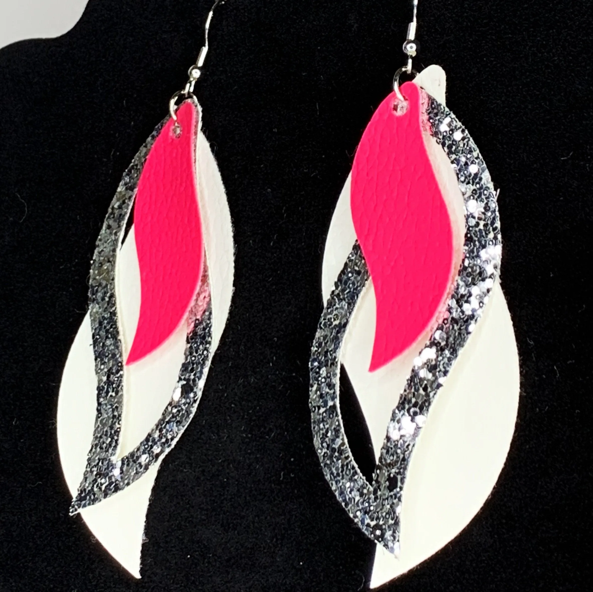 Triple Leaf Pink & White Earrings