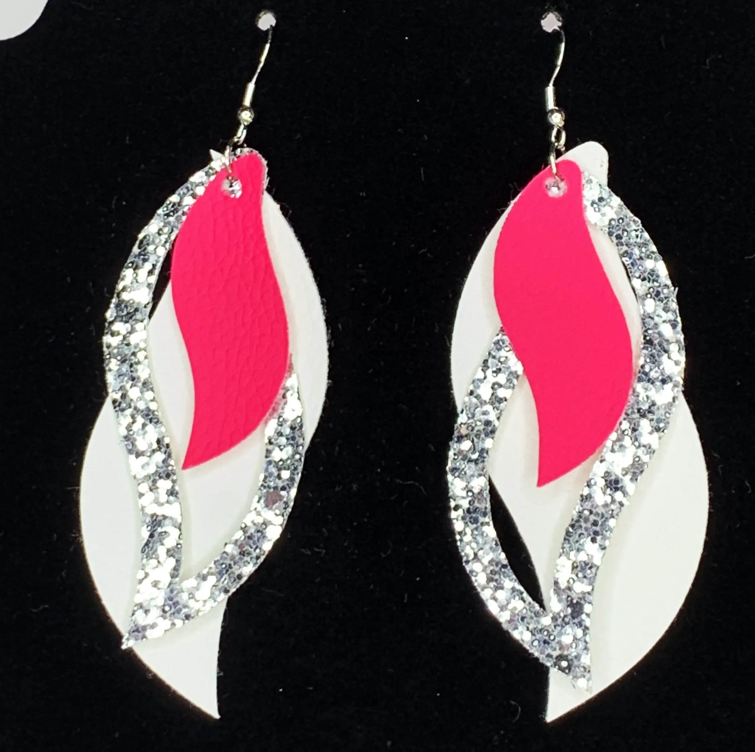 Triple Leaf Pink & White Earrings