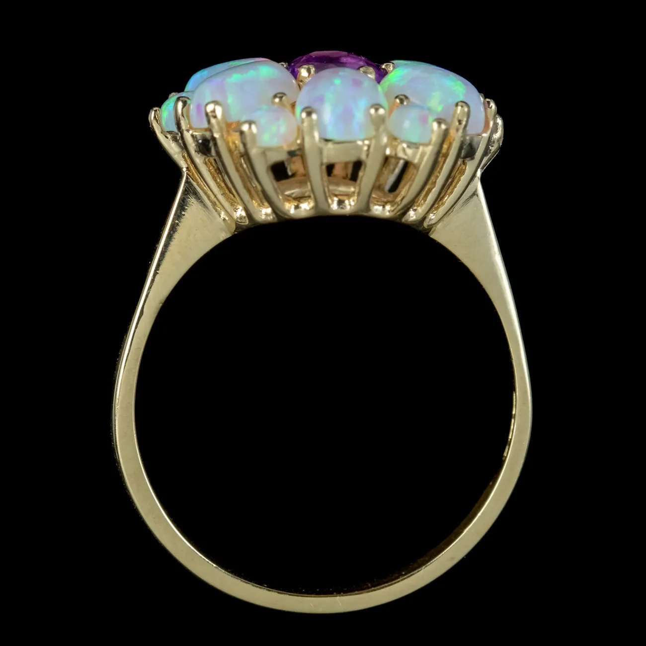 Victorian Style Amethyst Opal Flower Cluster Ring 9ct Gold