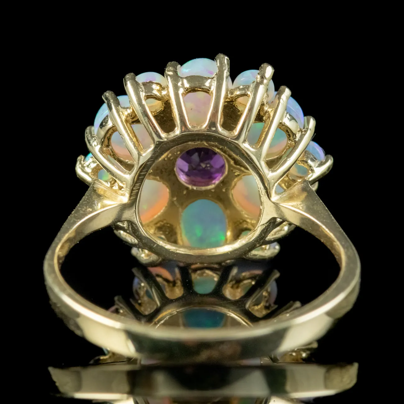 Victorian Style Amethyst Opal Flower Cluster Ring 9ct Gold