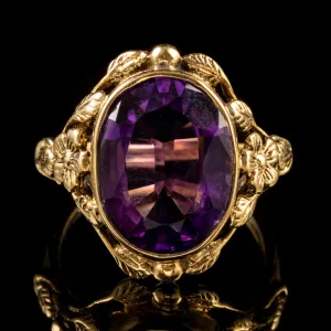 Vintage 6Ct Amethyst Forget Me Not Ring 9Ct Gold