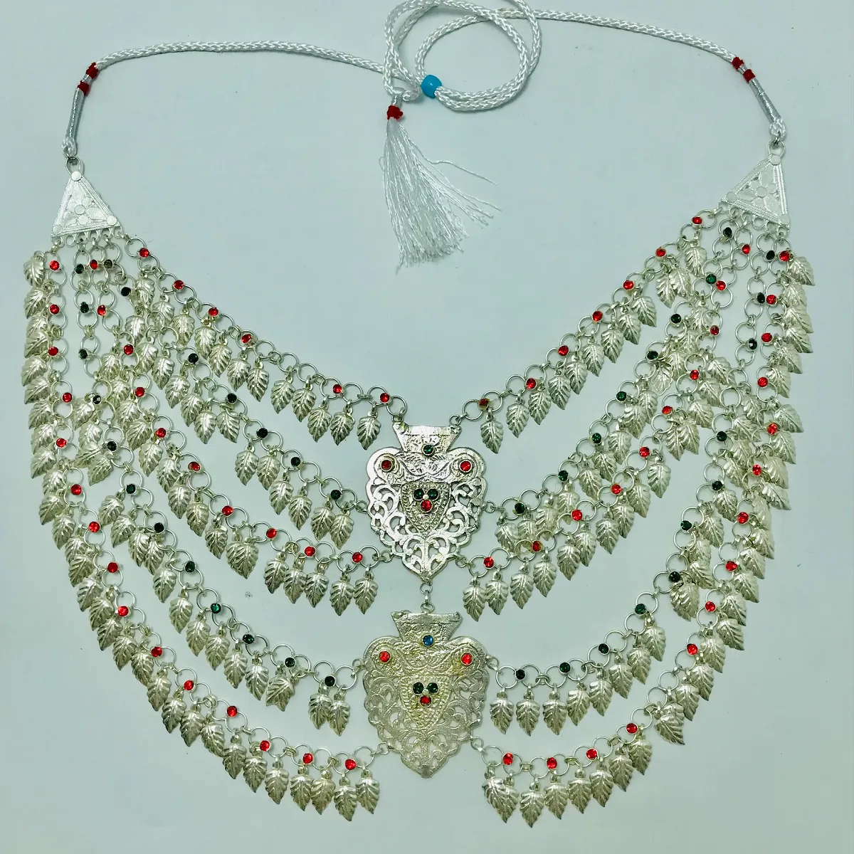 Vintage Multilayers Bib Necklace With Red and Green Jewels