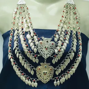 Vintage Multilayers Bib Necklace With Red and Green Jewels