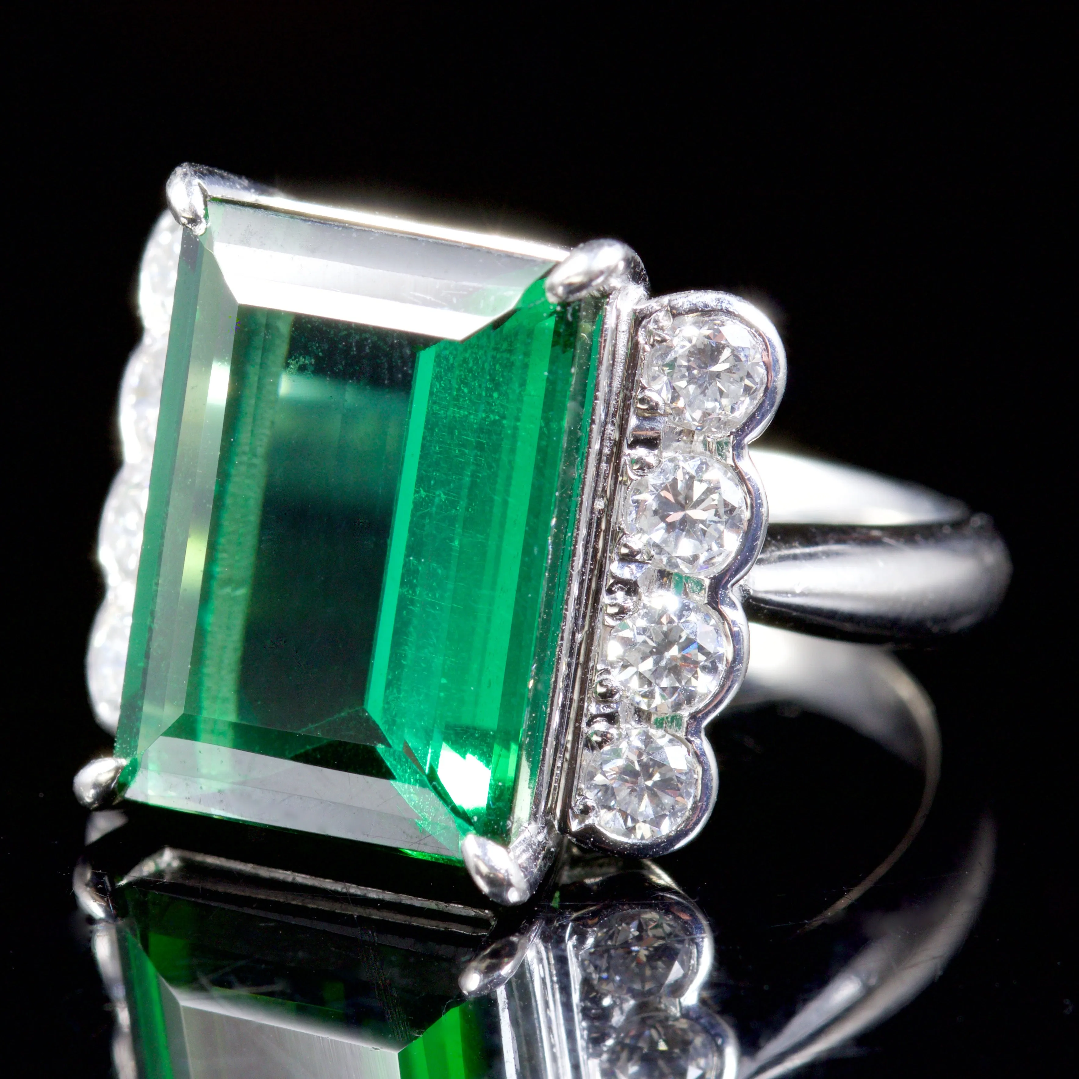 Vintage Platinum Tourmaline Diamond Ring 7.6Ct Tourmaline 