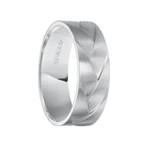 WADE 14k White Gold Wedding Band Braided Woven Design Satin Brushed Finish Flat Edges - 7 mm