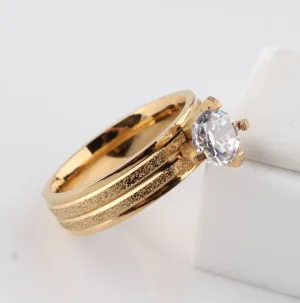 Wedding Engagement Charm Fashion Round Polish Gold Plated Rings