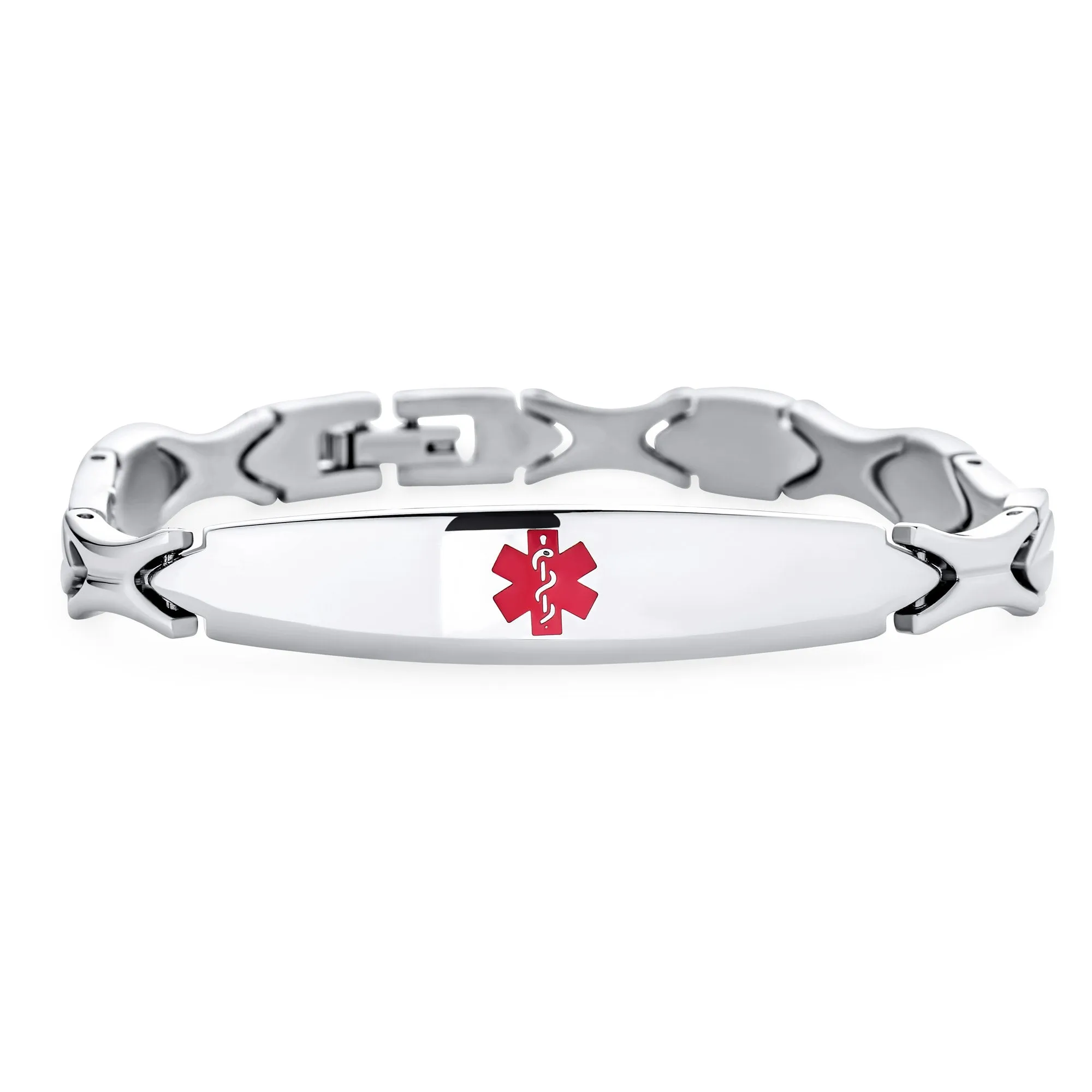 Western Leaf Link Chain Red ID Bracelet for Men Silver Stainless Steel 7.5 Inch